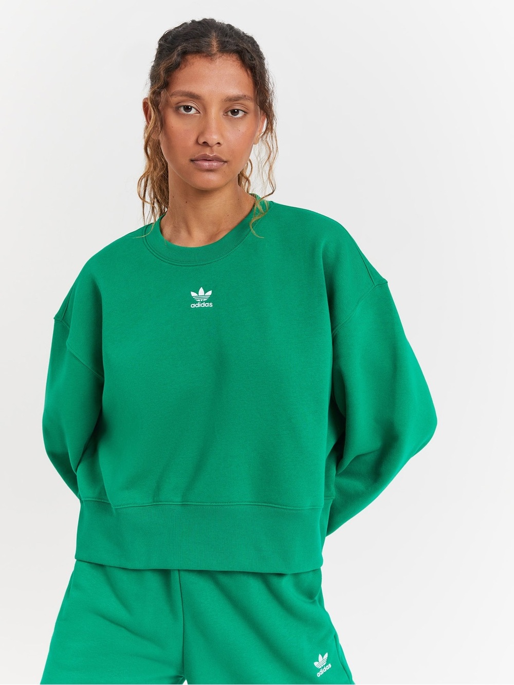 adidas Green Cropped Crewneck Sweatshirt - Picture 2 of 5